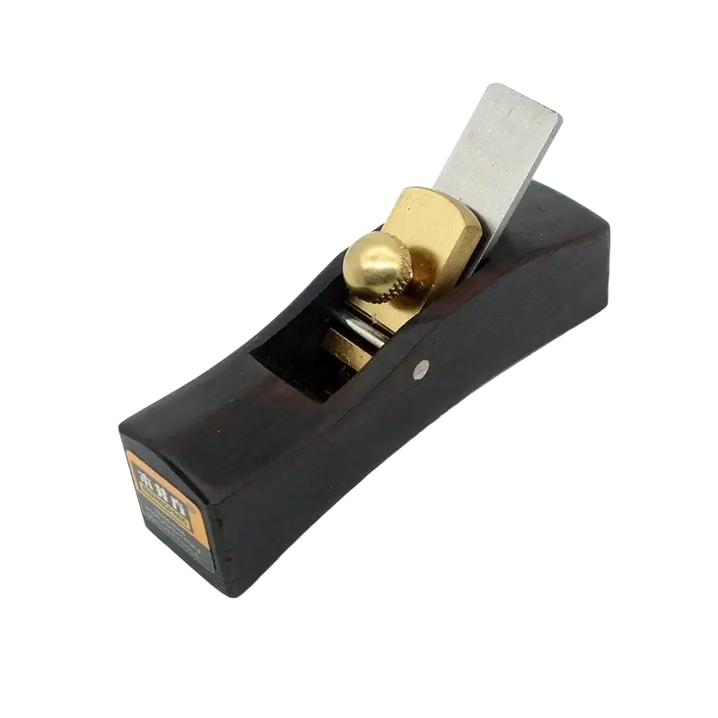 Black wooden wood hand plane with brass adjustable knob and silver blade for precision woodworking tools set