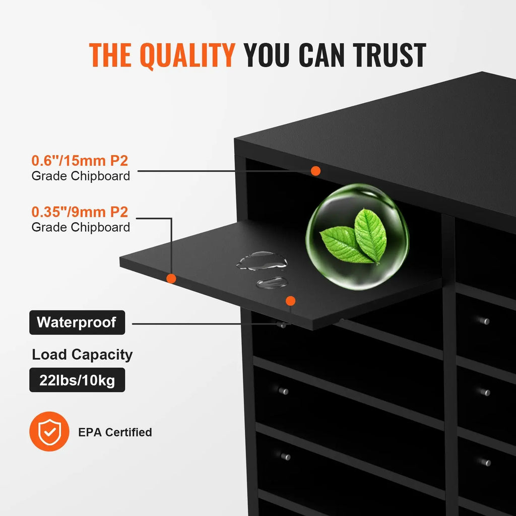Black chipboard wood literature organizer 12 slot adjustable file sorter with epa certified waterproof drawers