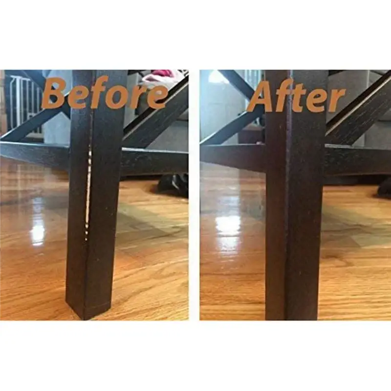 Dark brown wooden table leg with smooth polished finish repaired using wax sticks from wood repair kit