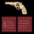 A cream-colored wooden 3d puzzle submachine gun model toy with gold accents and textured grip by Robotime