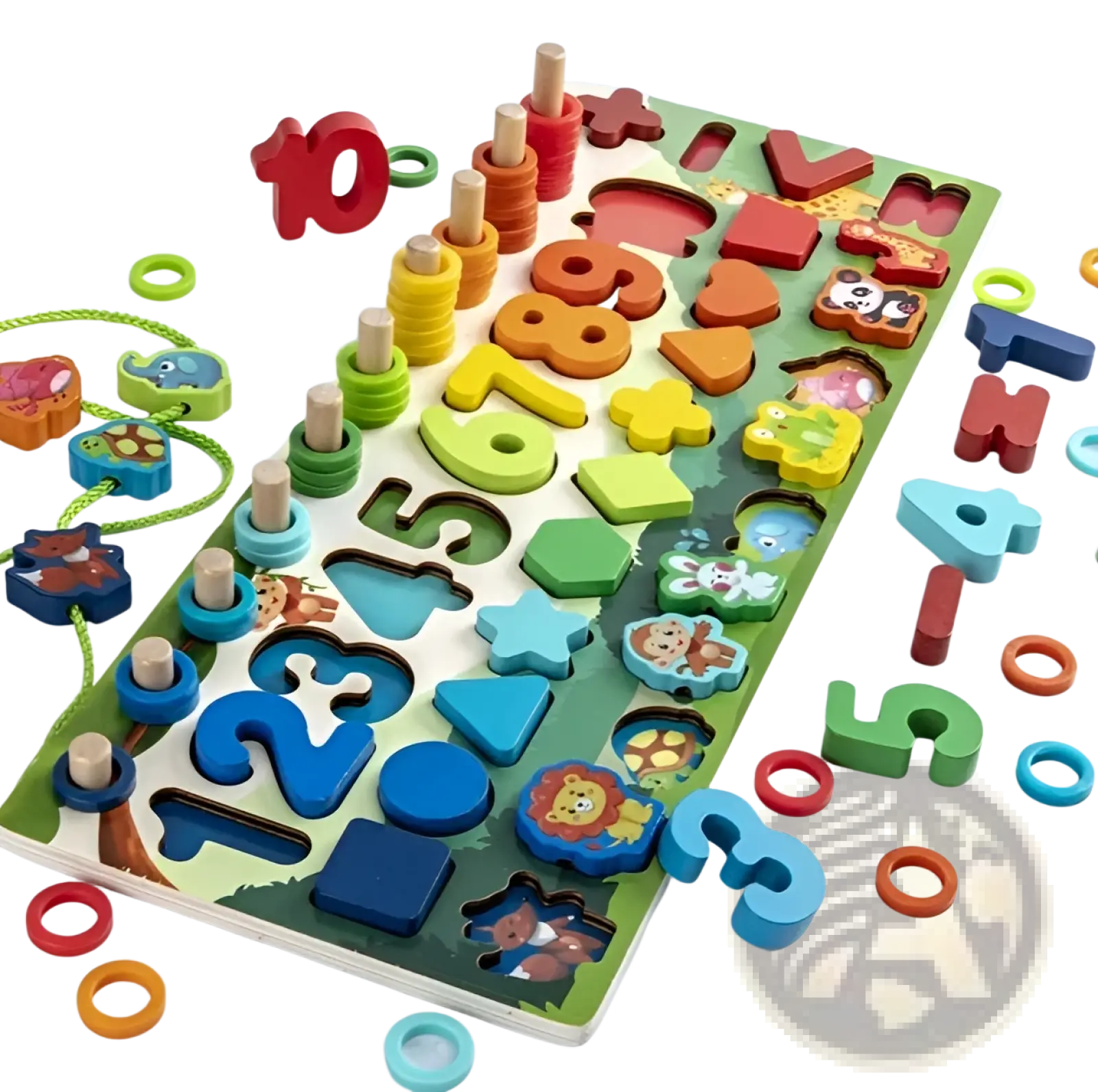 Colorful wooden alphabet number puzzle fishing toy set with animal shapes designed for educational play