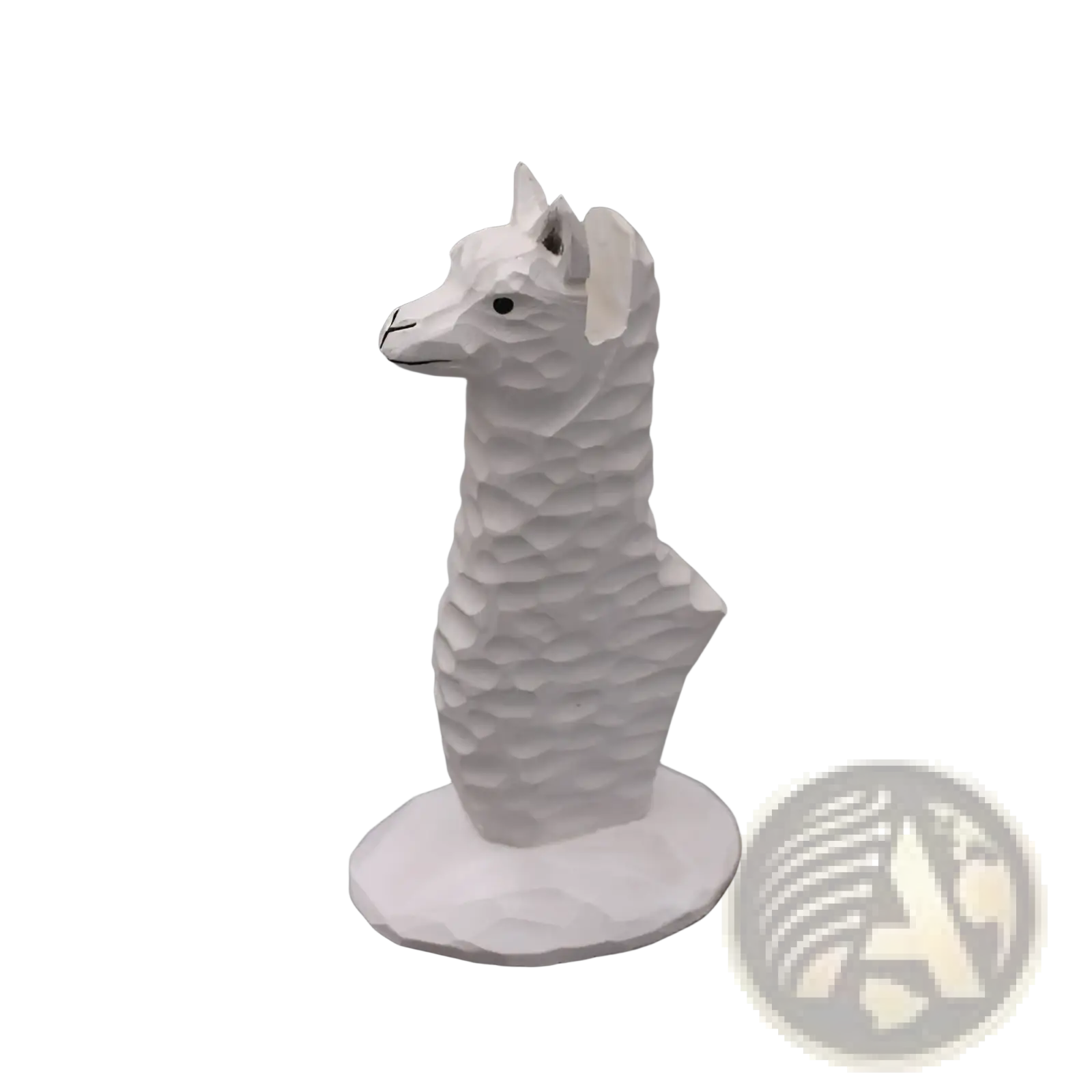 White alpaca figurine with geometric faceted texture wooden animal glasses holder for creative home decor