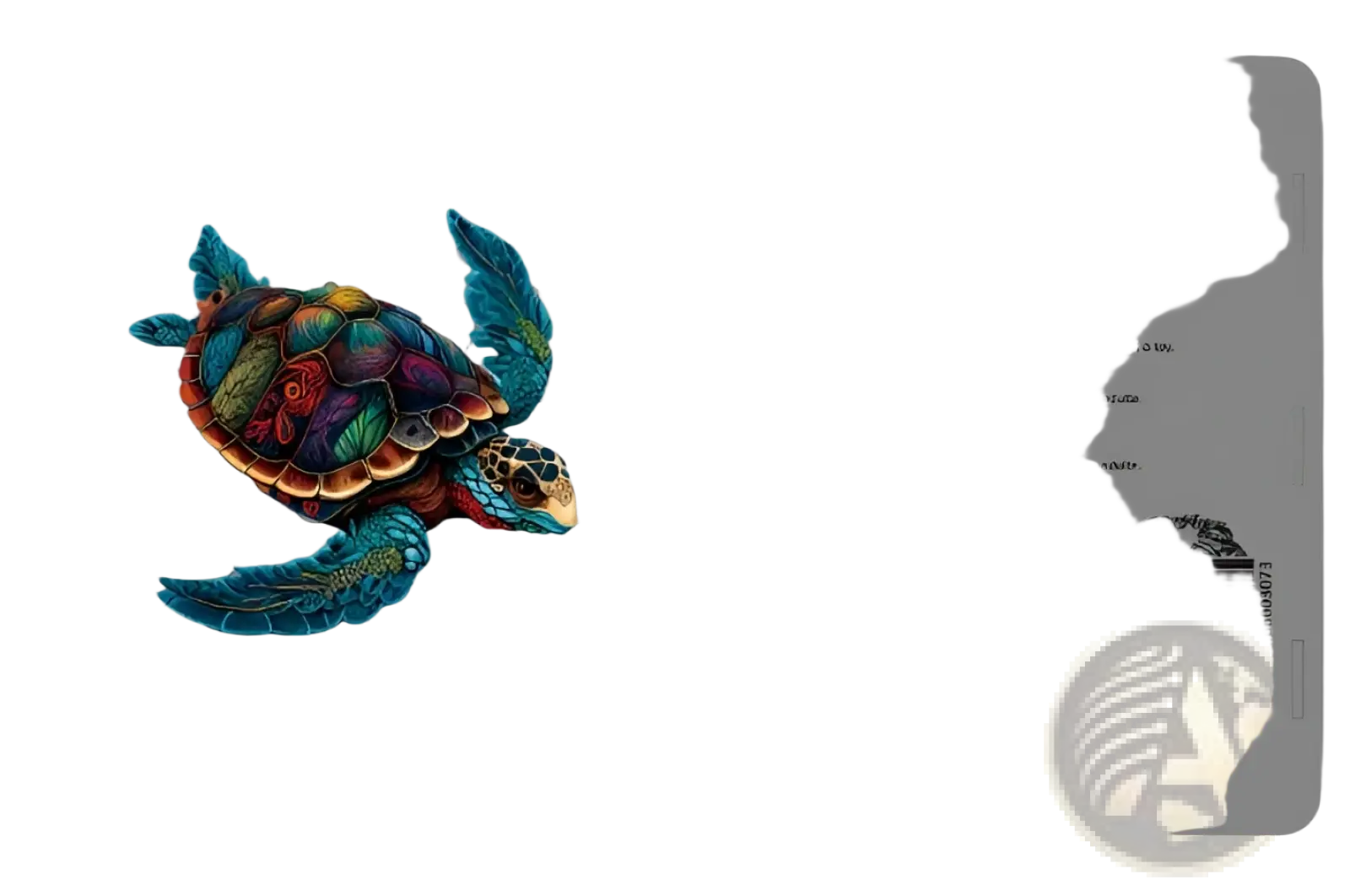 A vibrantly colored, intricately detailed sea turtle wooden puzzle from CraftHub in the Wooden Animal and Yin Yang Jigsaw Puzzle Set