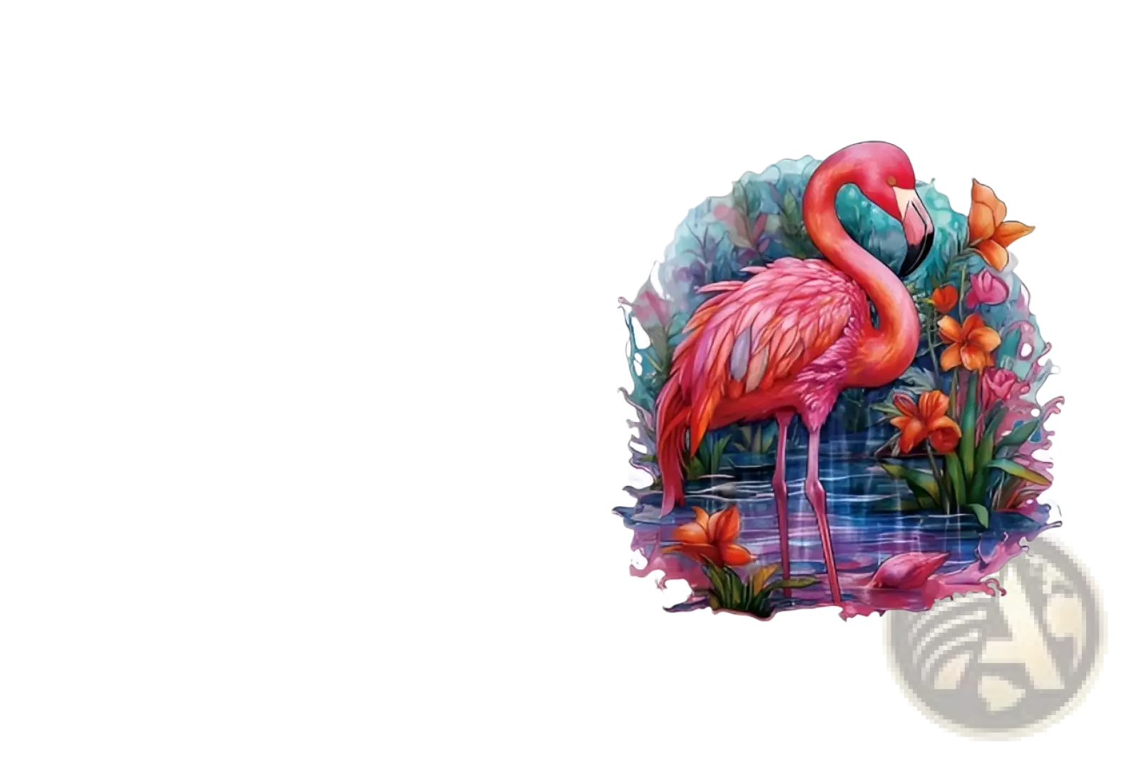 A vibrant pink flamingo wooden puzzle by Crafthub with intricate floral and butterfly details on an A3 board