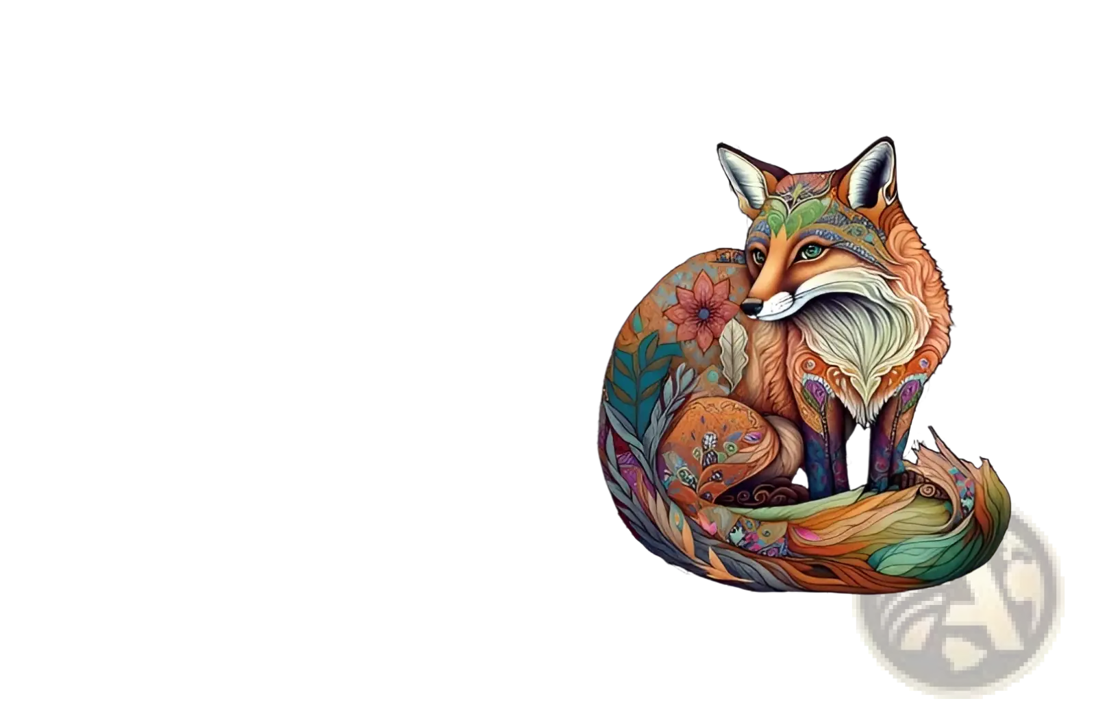Colorful intricately designed wooden animal puzzle featuring a fox with floral patterns from yin yang jigsaw set