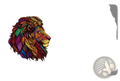 A vibrantly colored wooden animal puzzle featuring an intricately designed lion head with rainbow hues and detailed patterns