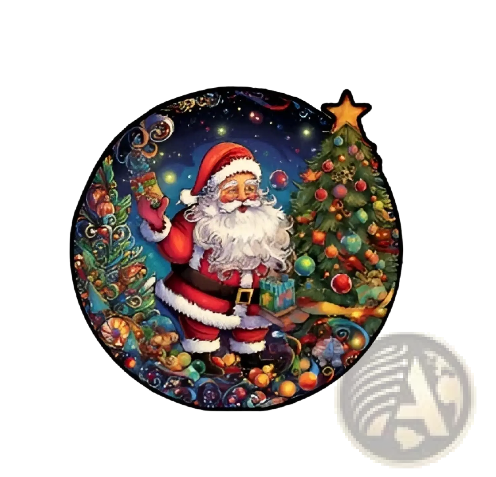 Circular wooden puzzle with festive Santa and Christmas tree illustration by crafthub large a3 wooden animal and yin yang set