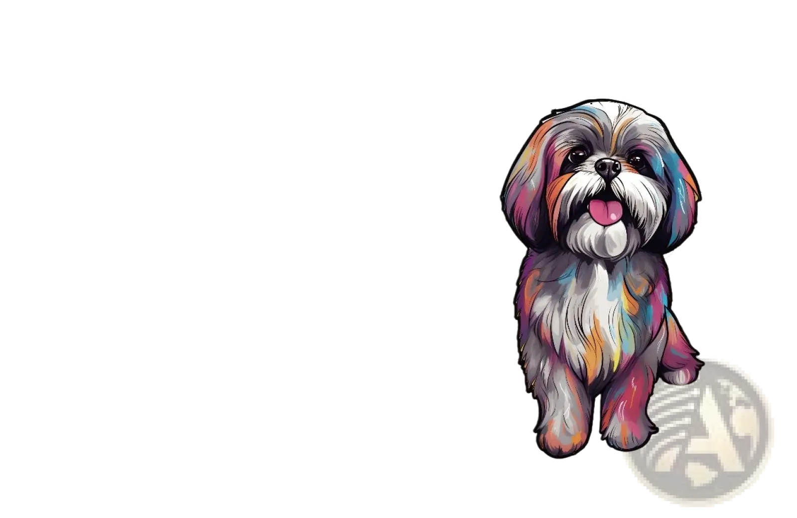 A colorful multicolored shih tzu dog illustration on a premium wooden puzzle box from the wooden animal and yin yang jigsaw puzzle set