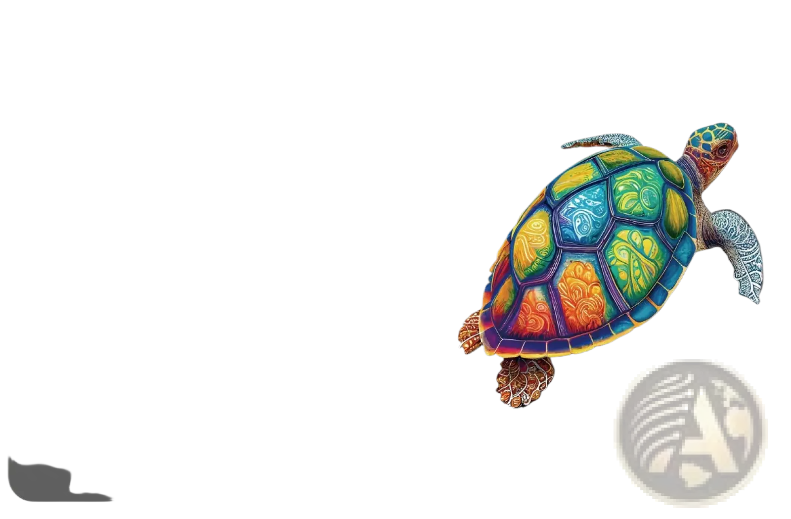 A vibrant intricately designed wooden sea turtle puzzle from the wooden animal and yin yang jigsaw puzzle set