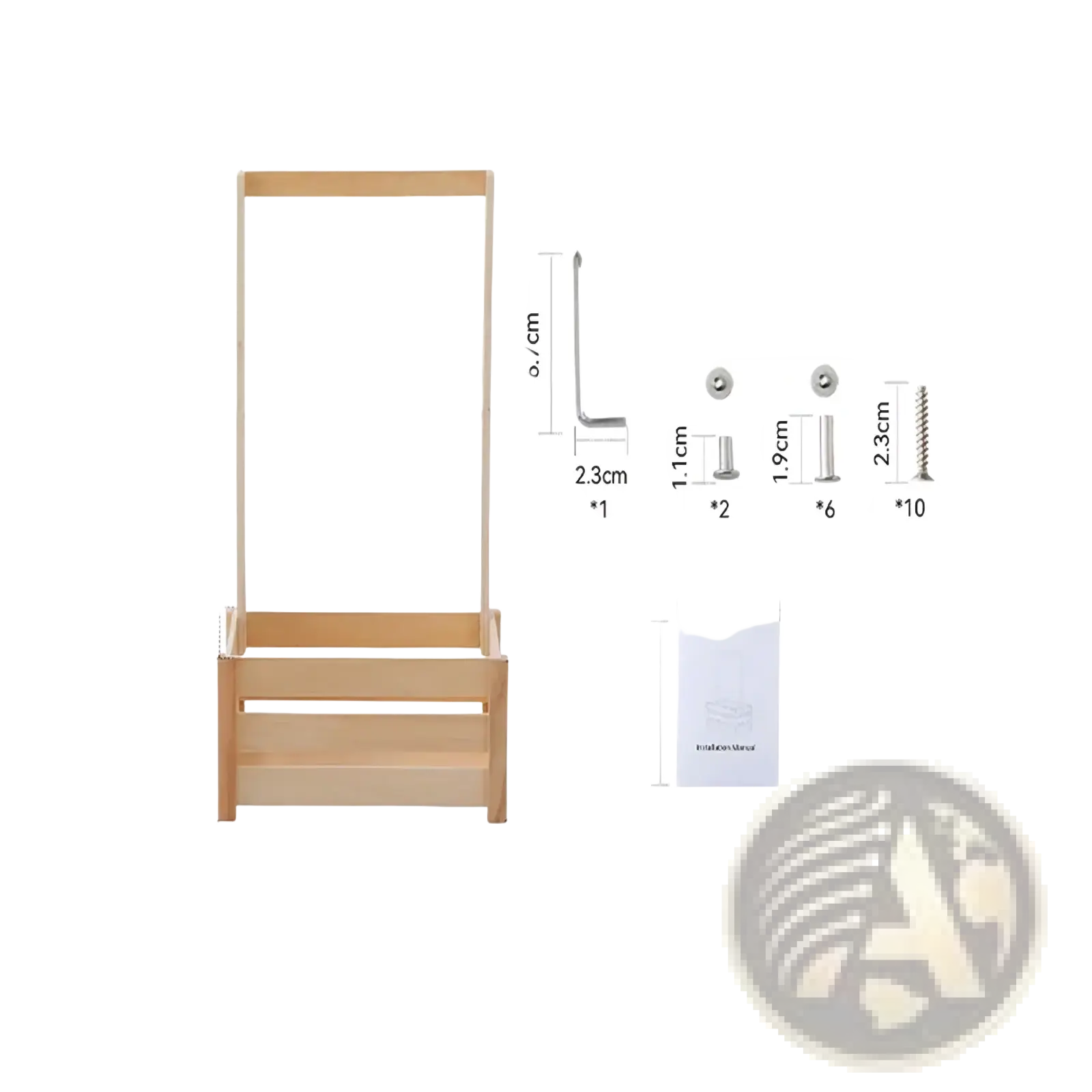Light-colored wooden baby storage basket with rectangular frame and two horizontal slats for nursery decor