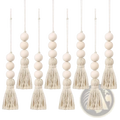 Beige wooden bead garland tassel ornament with natural fiber cords made of wood and natural materials