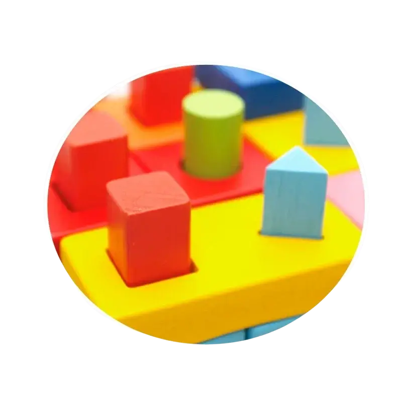 Brightly colored wooden blocks shape Montessori sorting toy with red yellow green and blue geometric wooden blocks