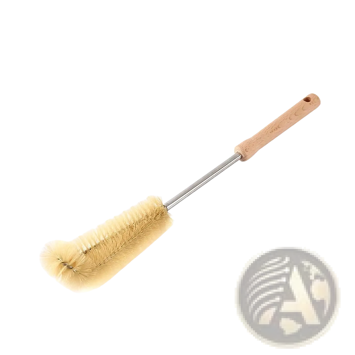Wooden bottle cleaning brush long handle with light brown wooden handle stainless steel shaft and soft beige bristles