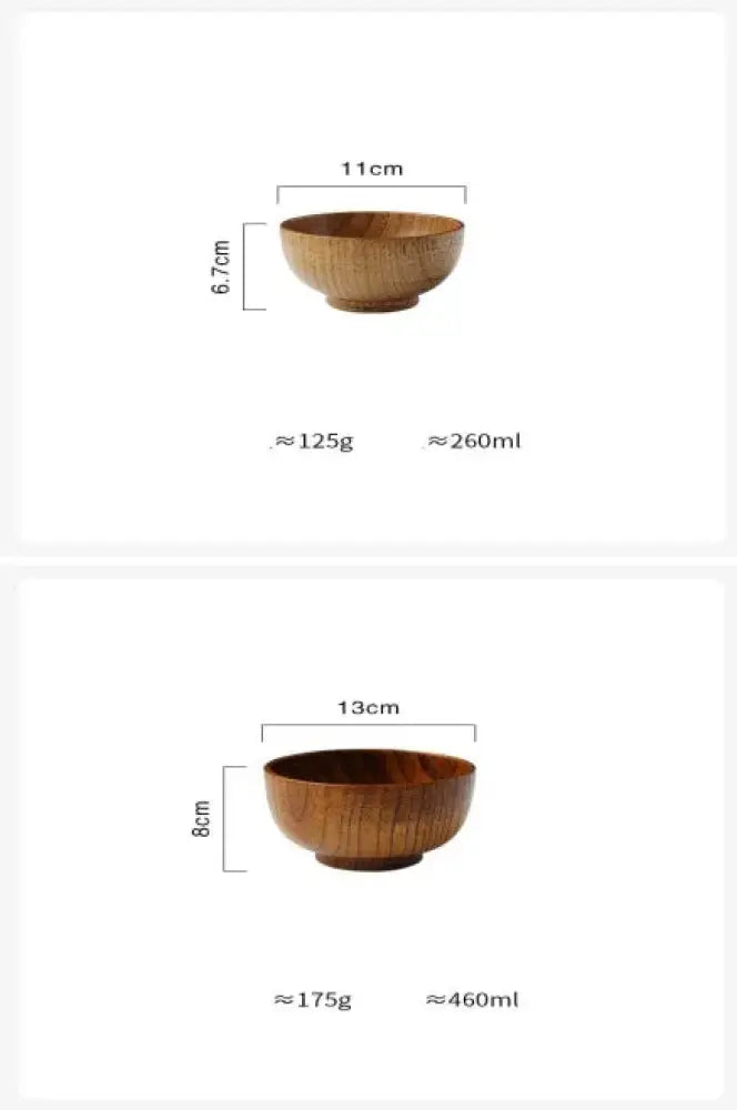Two handcrafted Japanese style natural wooden bowls in varying sizes with smooth, polished finish