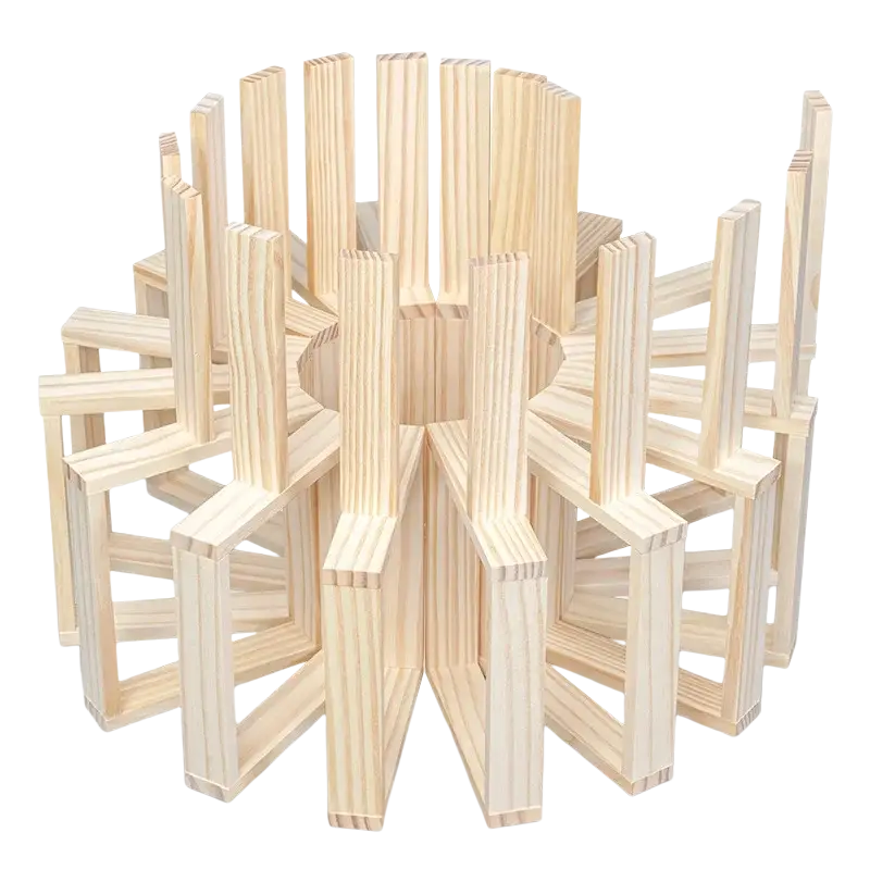 A light-colored wooden building block set with 100pcs arranged in a radial pattern for educational toys