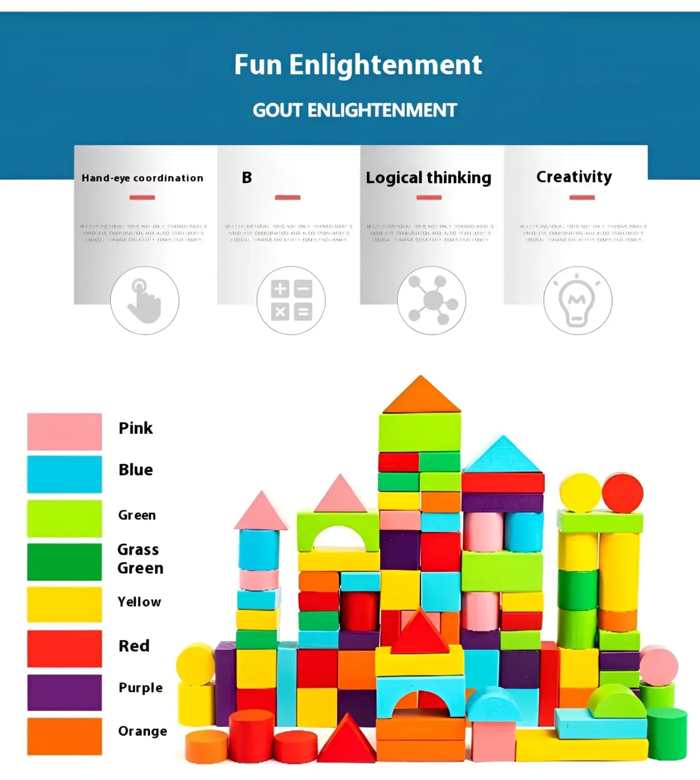 A vibrant set of colorful wooden building blocks in assorted shapes from the wooden building blocks 100 piece geometric toy set