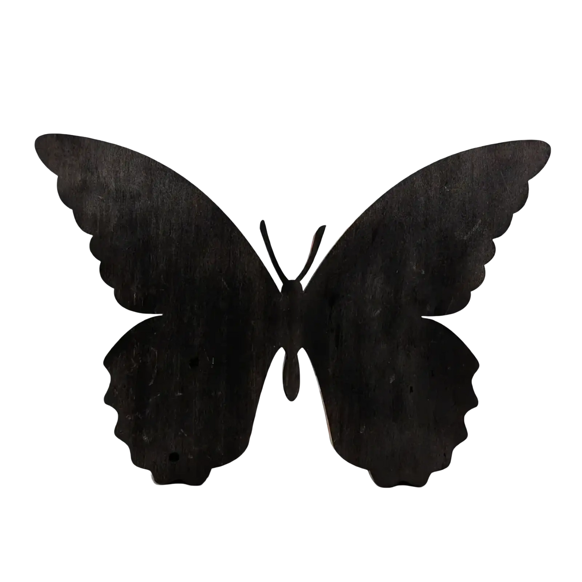 Black wooden butterfly led light tabletop decor with detailed wing edges and smooth matte finish
