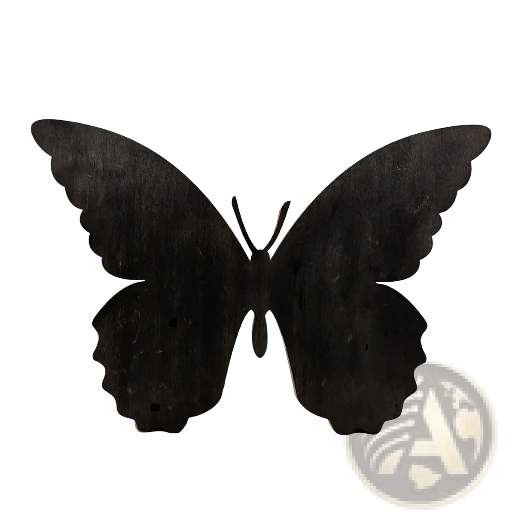 Black wooden butterfly led light tabletop decor with detailed wing edges and smooth matte finish