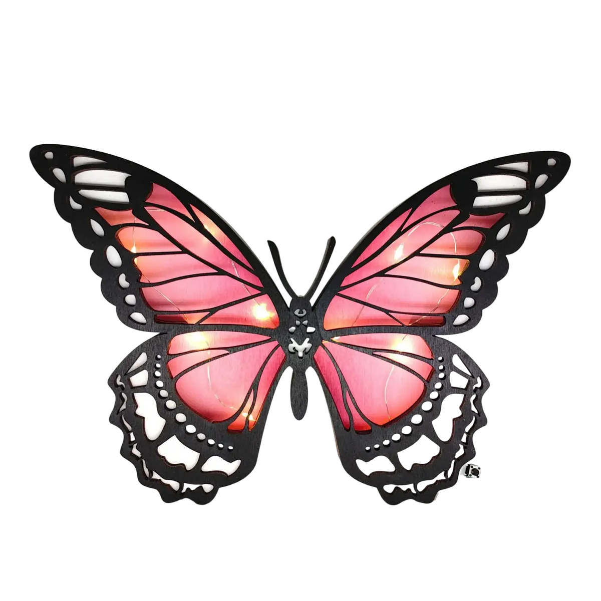 Wooden butterfly led light tabletop decor featuring a pink and black butterfly-shaped lamp with intricate cutout wings