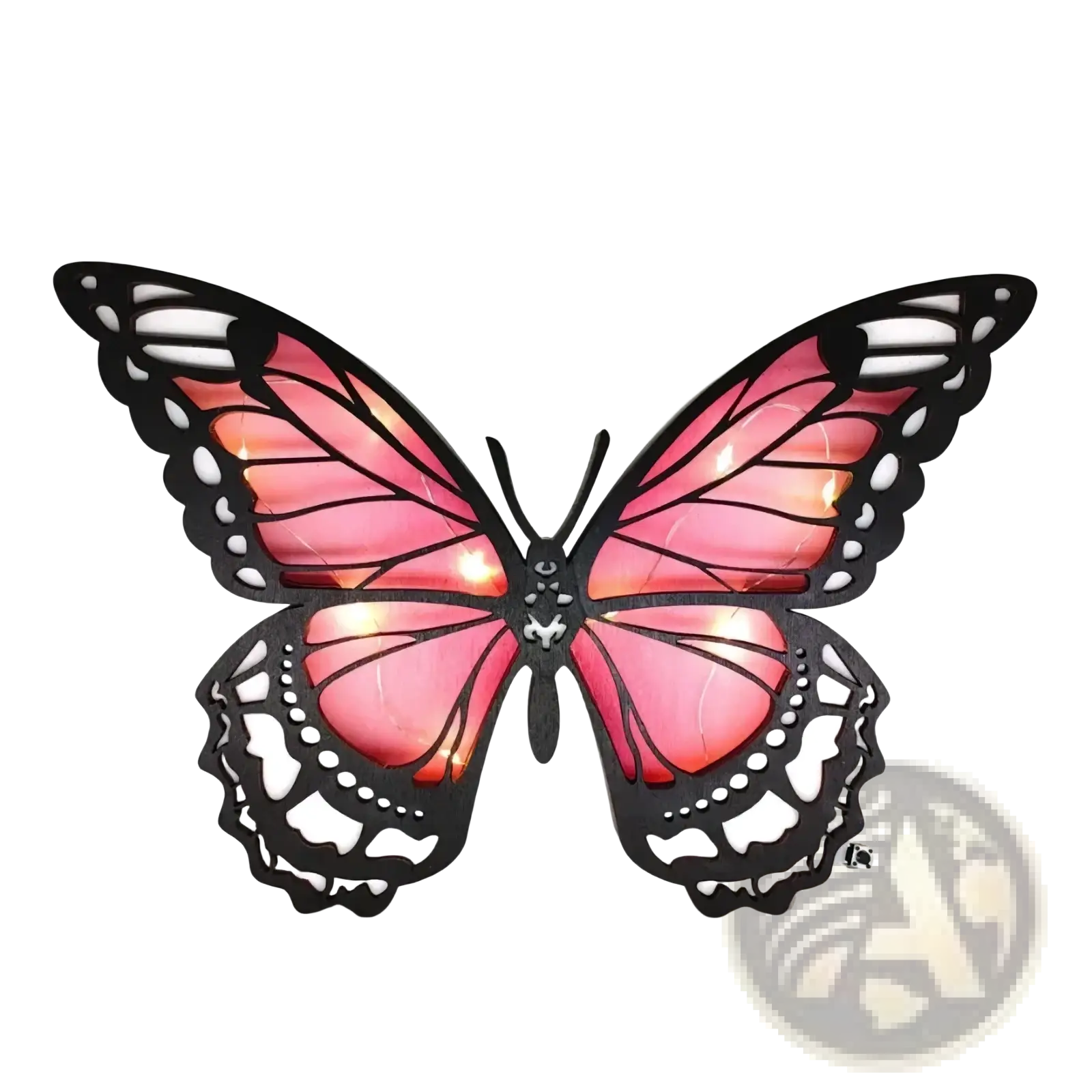 Wooden butterfly led light tabletop decor featuring a pink and black butterfly-shaped wall lamp with illuminated wings