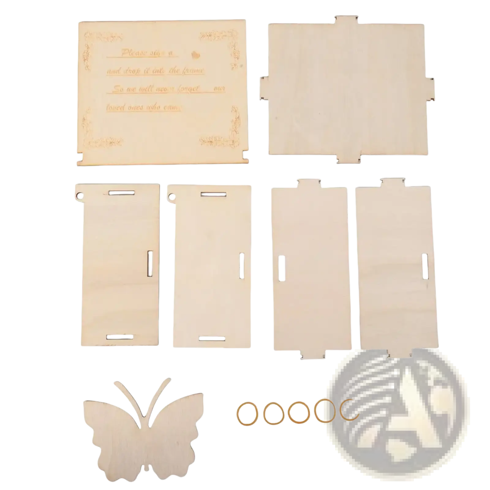 Unfinished light wood wooden butterfly wedding guest book alternative frame with engraved card and metal rings diy craft kit