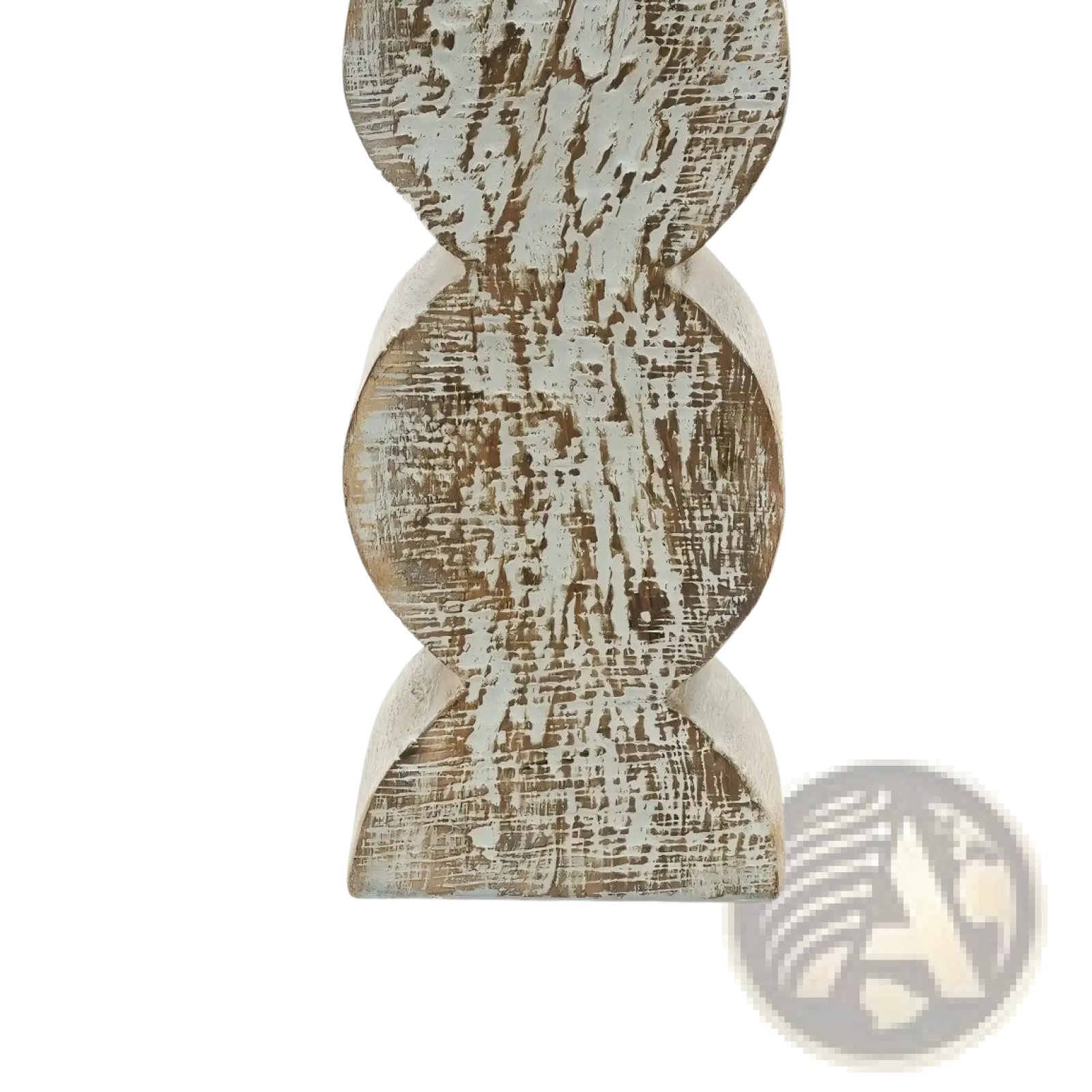 Weathered white and brown wooden candle holder with a distinctive stacked oval design centerpiece 9 inch