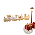 White and gold wooden christmas train tabletop decoration featuring miniature snowman passengers