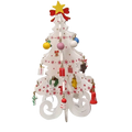 White wooden christmas tree tabletop ornament with colorful decorations creative wooden christmas design and yellow star topper