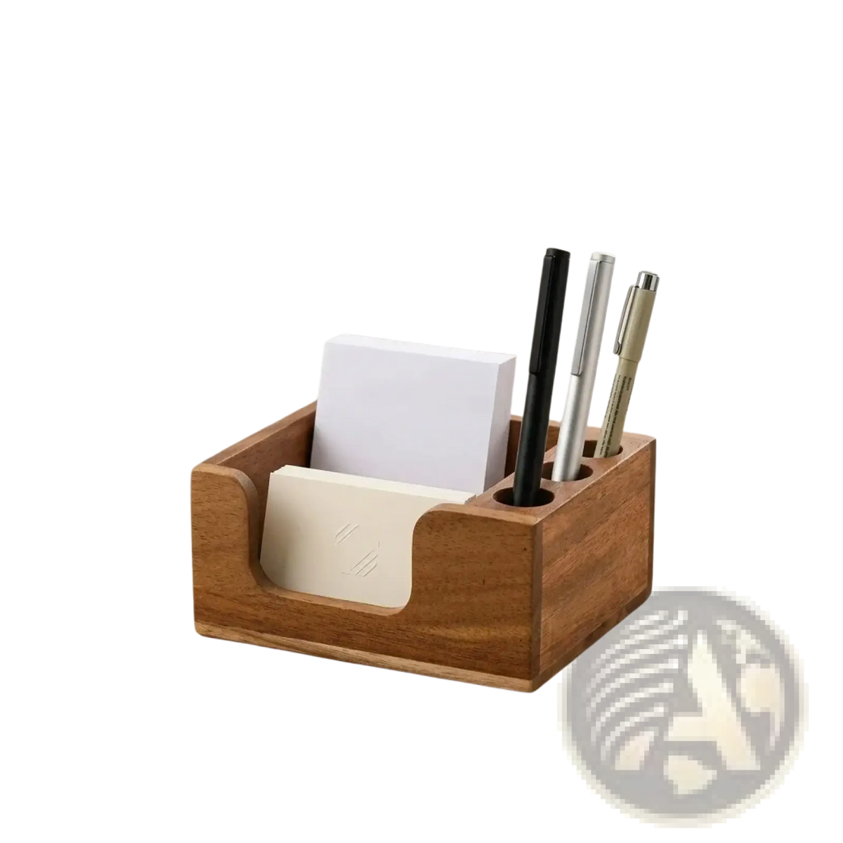 Warm-toned wooden desk organizer solid wood pen holder with integrated slots for pens and notepad compartment