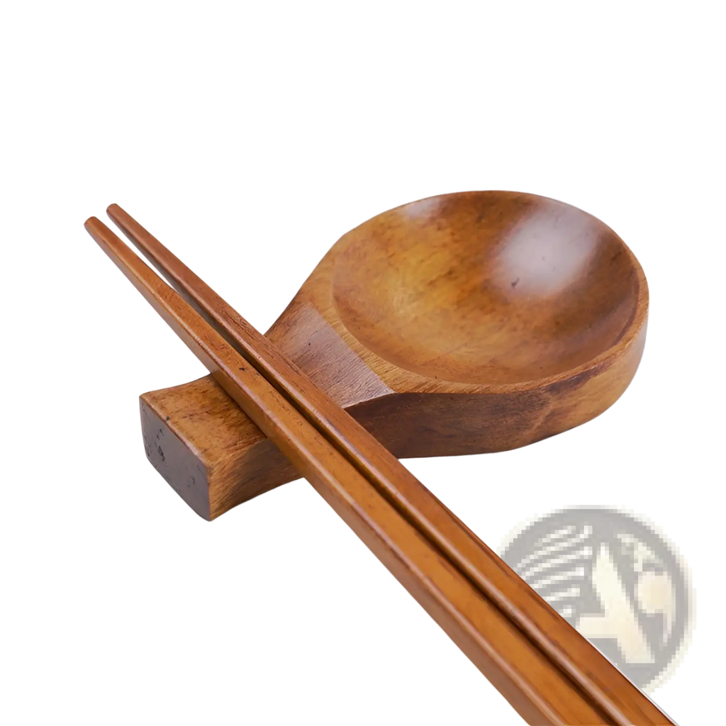 Wooden dipping sauce dish with integrated chopstick rest polished wood smooth rounded bowl design
