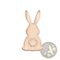 Wooden easter bunny serving tray in light wood with carved flower design for food display and serving purposes