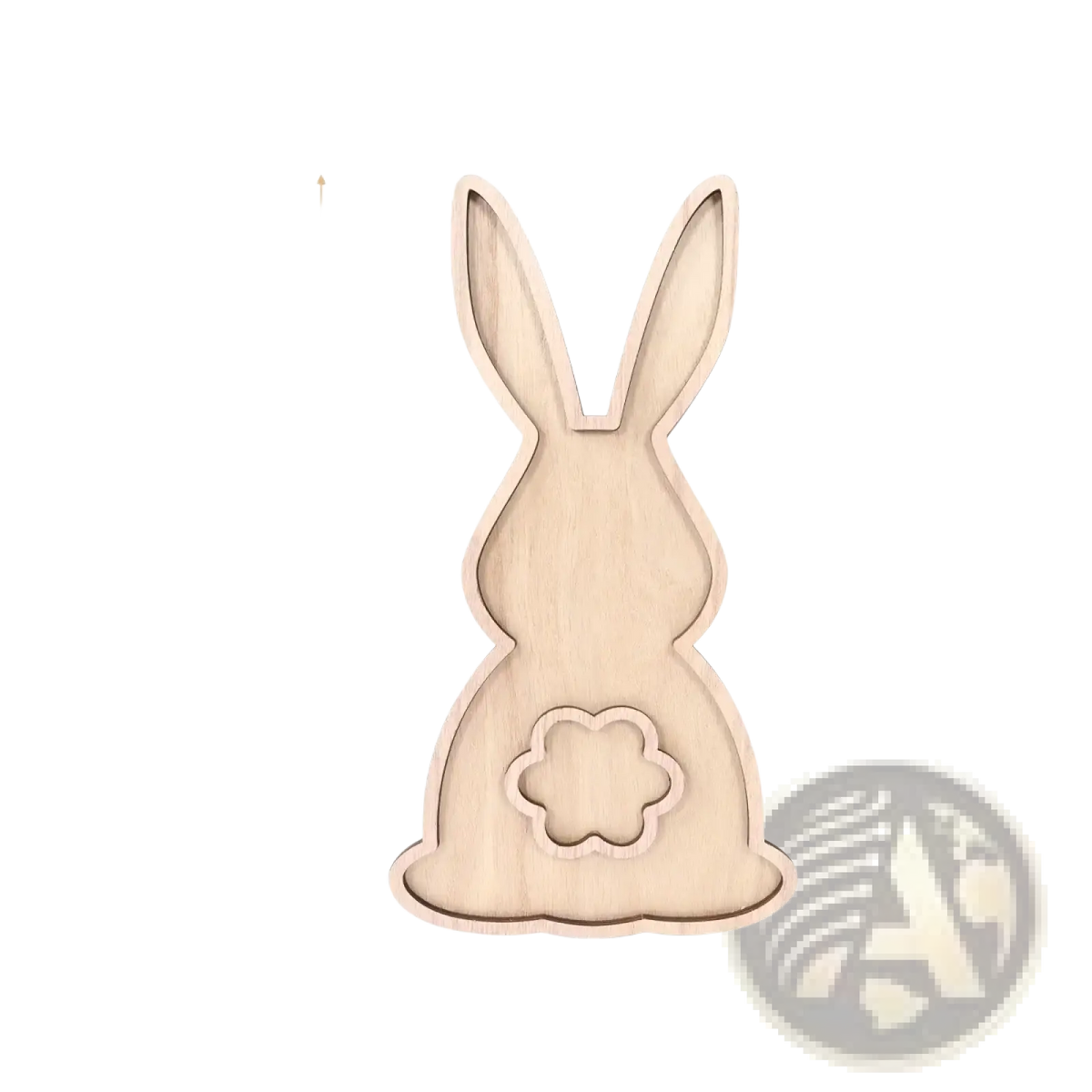 Wooden easter bunny serving tray in light wood with carved flower design for food display and serving purposes