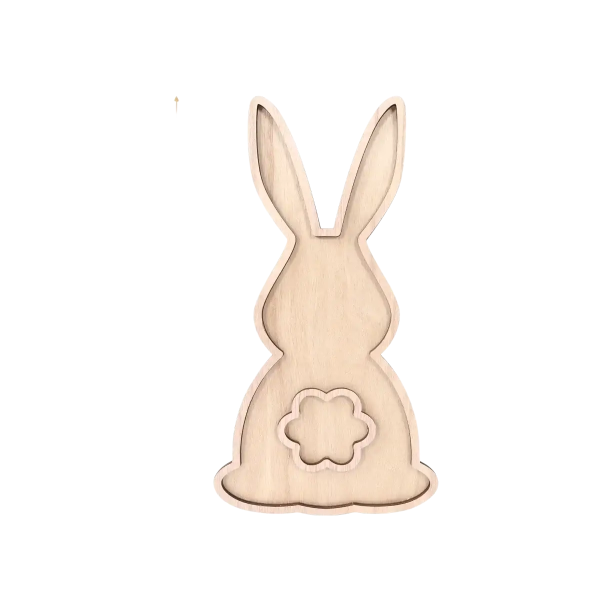 Wooden easter bunny serving tray in light wood with carved flower design for food display and serving purposes