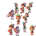 Wooden elf christmas tree ornaments 10 pack green and red with glowing led lights in a cute cartoon style