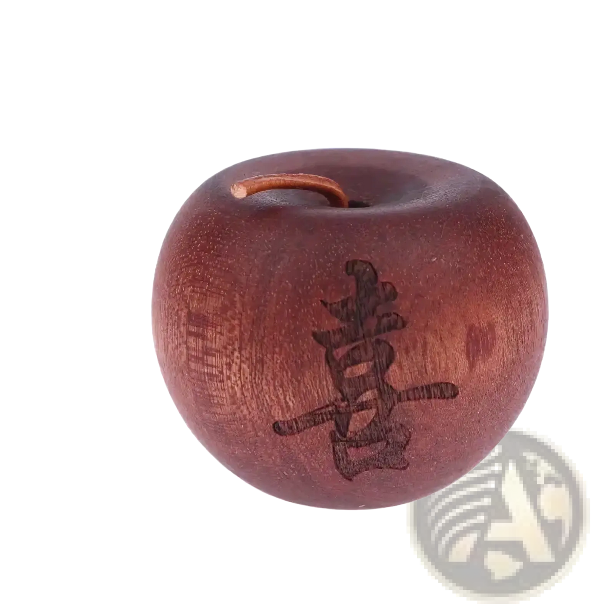 Wooden essential oil diffuser in a smooth round apple shape with dark brown finish and engraved chinese character