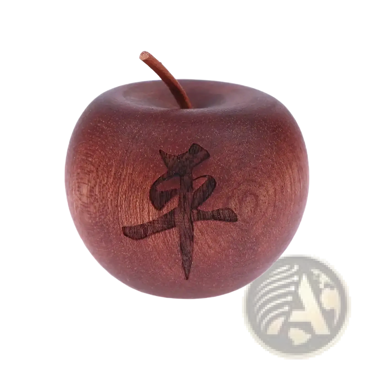 Wooden essential oil diffuser car air freshener shaped like a polished apple with natural wood grain and chinese character engraving