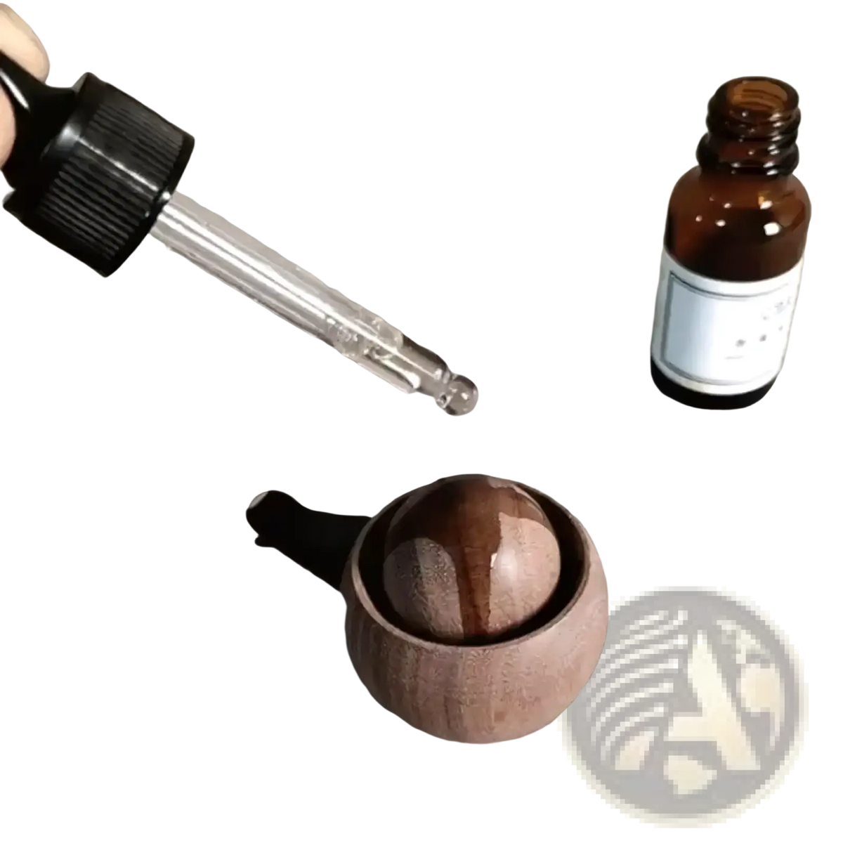 Wooden essential oil diffuser car air freshener with smooth polished wooden massage ball in a matching circular base