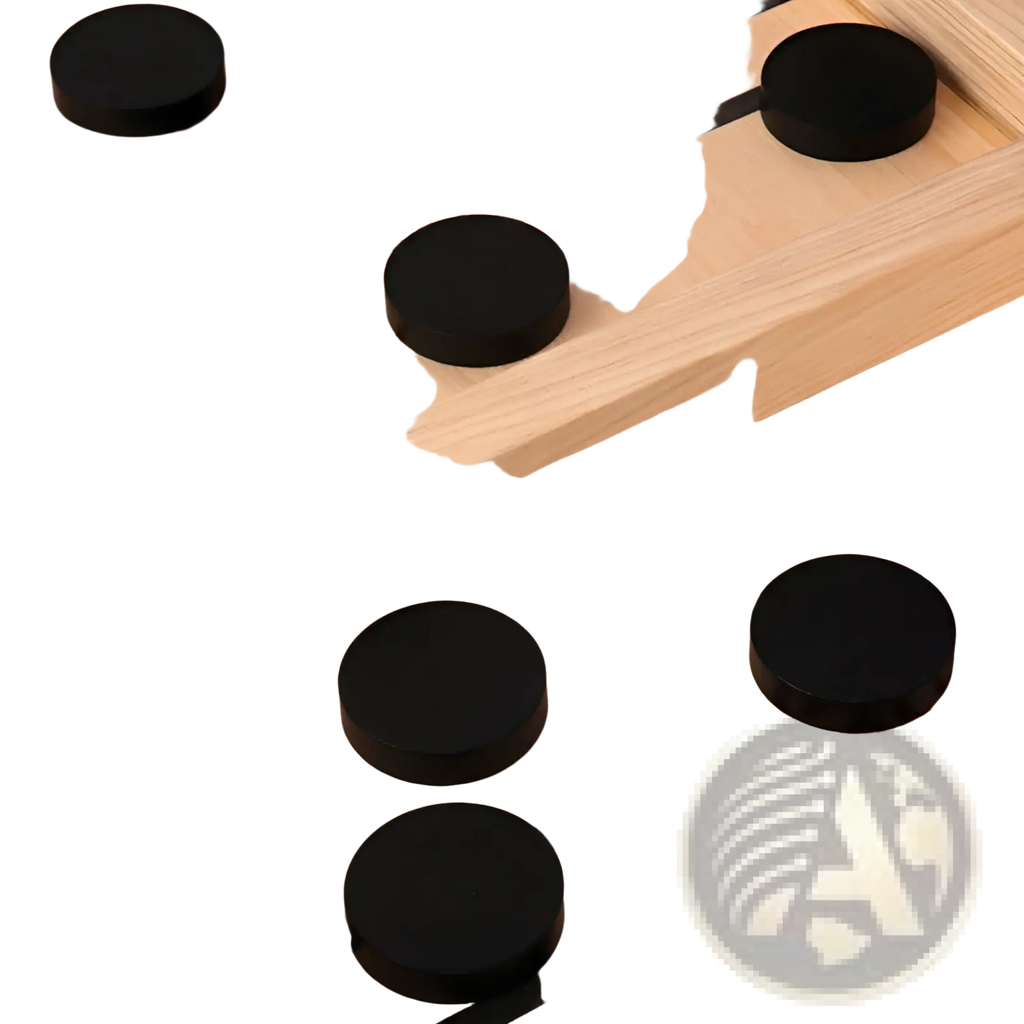 Wooden fast sling puck game interactive board toy with light-colored wooden checkers board and black circular pieces