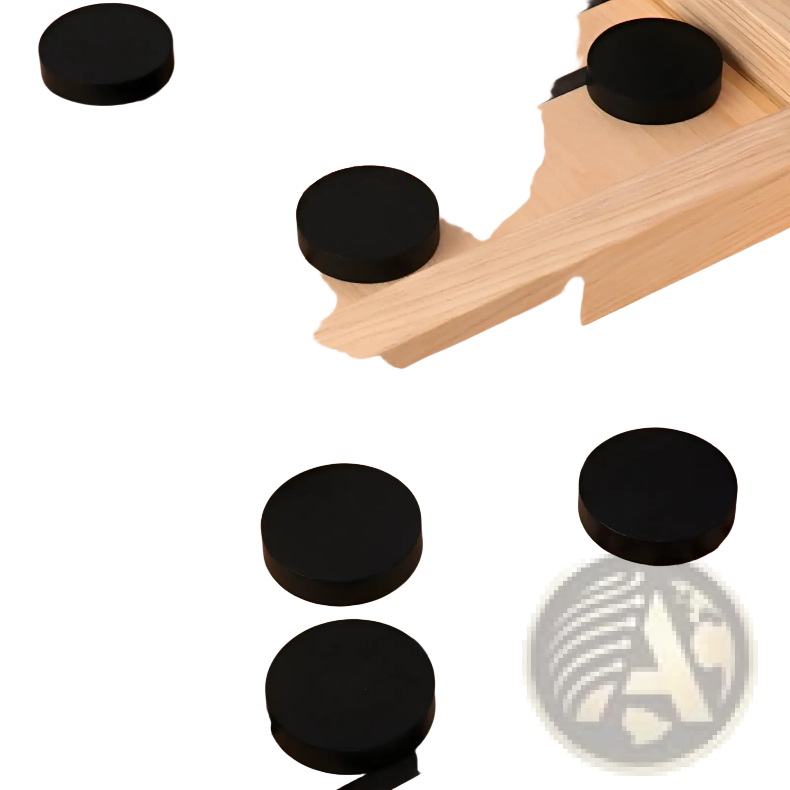Wooden fast sling puck game interactive board toy with light-colored wooden checkers board and black circular pieces