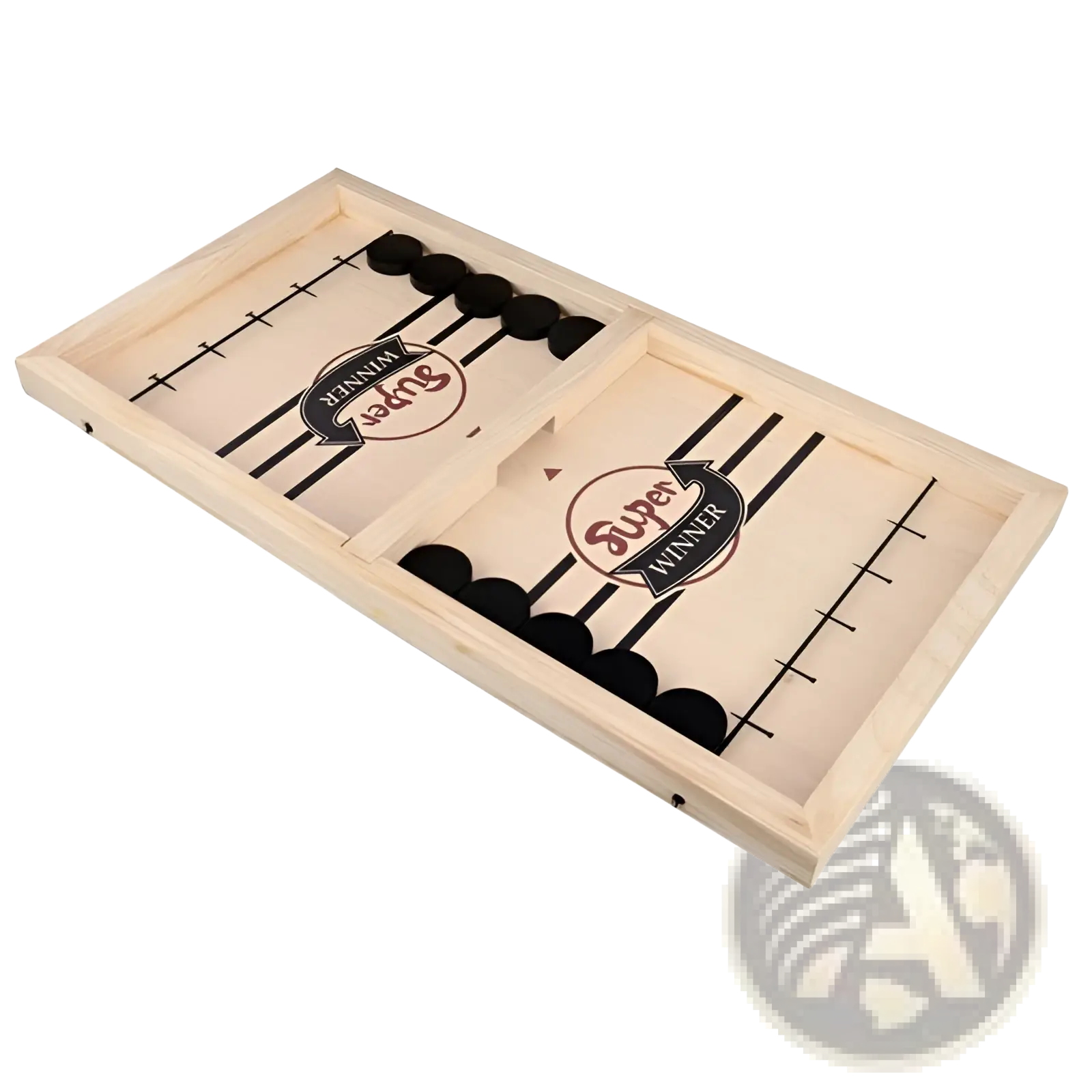 Wooden fast sling puck game interactive board toy with light-colored wood folding backgammon design and super winner branding