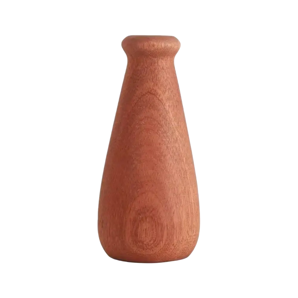 A smooth light brown wooden flower vase with tapered shape and natural wood grain for minimalist tabletop decor