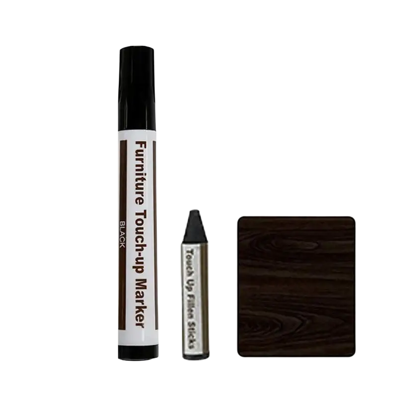 Black wooden furniture repair paint pen with a sleek cylindrical body and cap for precise furniture repair touch-ups