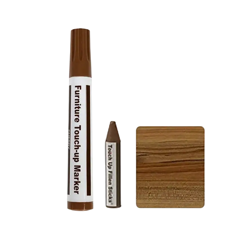 Brown cherry wood-finish paint pen and matching stick for wooden furniture repair and scratch restoration