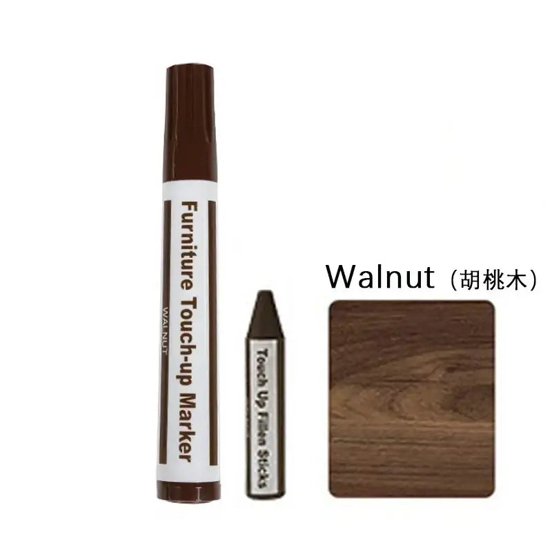 Brown walnut furniture repair pen kit with matching cap and stick for precise wooden furniture repair paint pen use