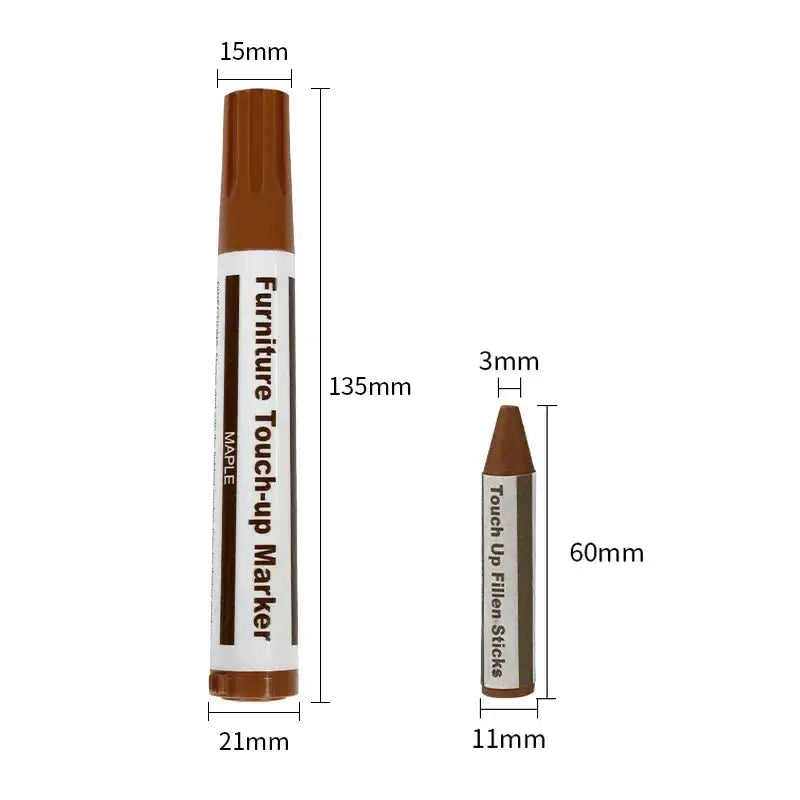 Brown maple wooden furniture repair paint pen kit with matching filler sticks for precise scratch restoration and repair