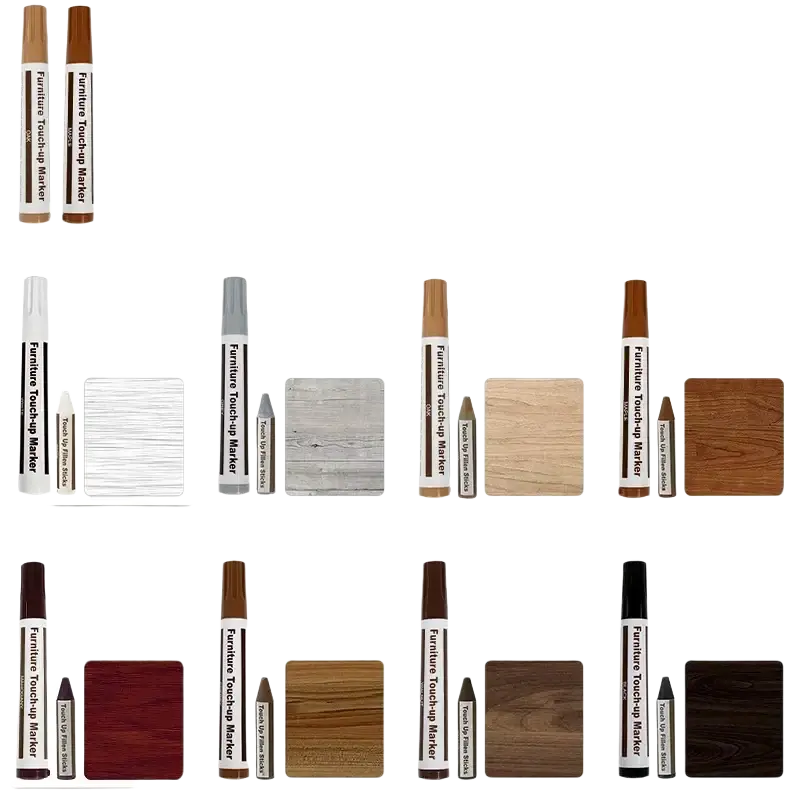 Wooden furniture repair pen kit with paint pens in white grey oak maple mahogany cherry walnut and black finishes for touch-up
