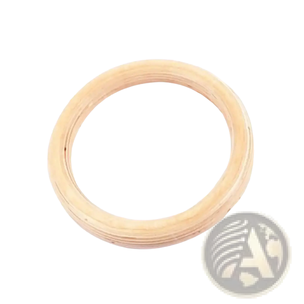 Wooden gymnastics ring in light wood with smooth natural finish and visible grain for strength training use