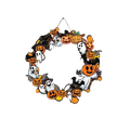 Wooden halloween pumpkin ghost wall sign plaque featuring a festive wreath with orange pumpkins white ghosts and witches
