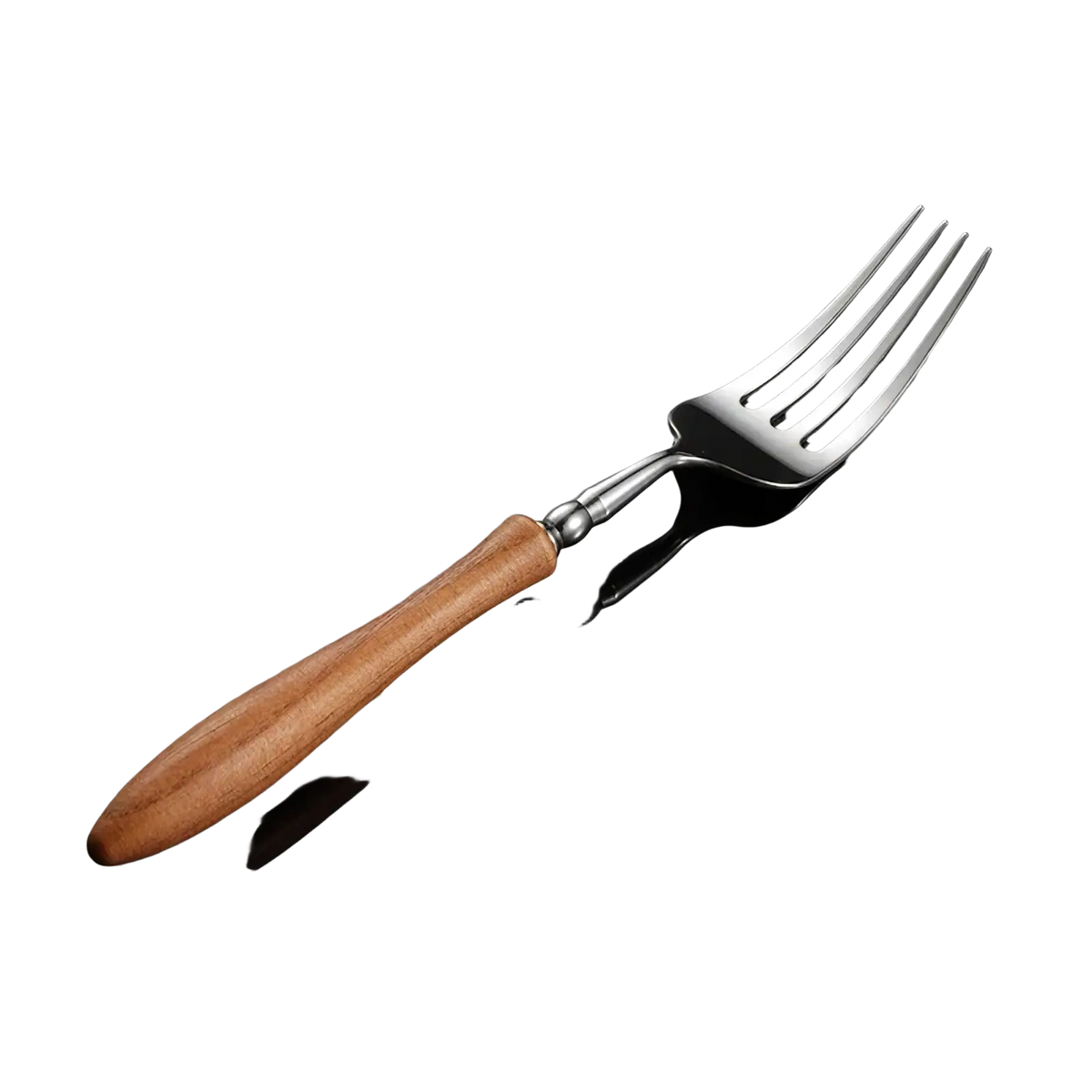 A sleek stainless steel fork with a polished warm wooden handle from the wooden handle stainless steel cutlery set