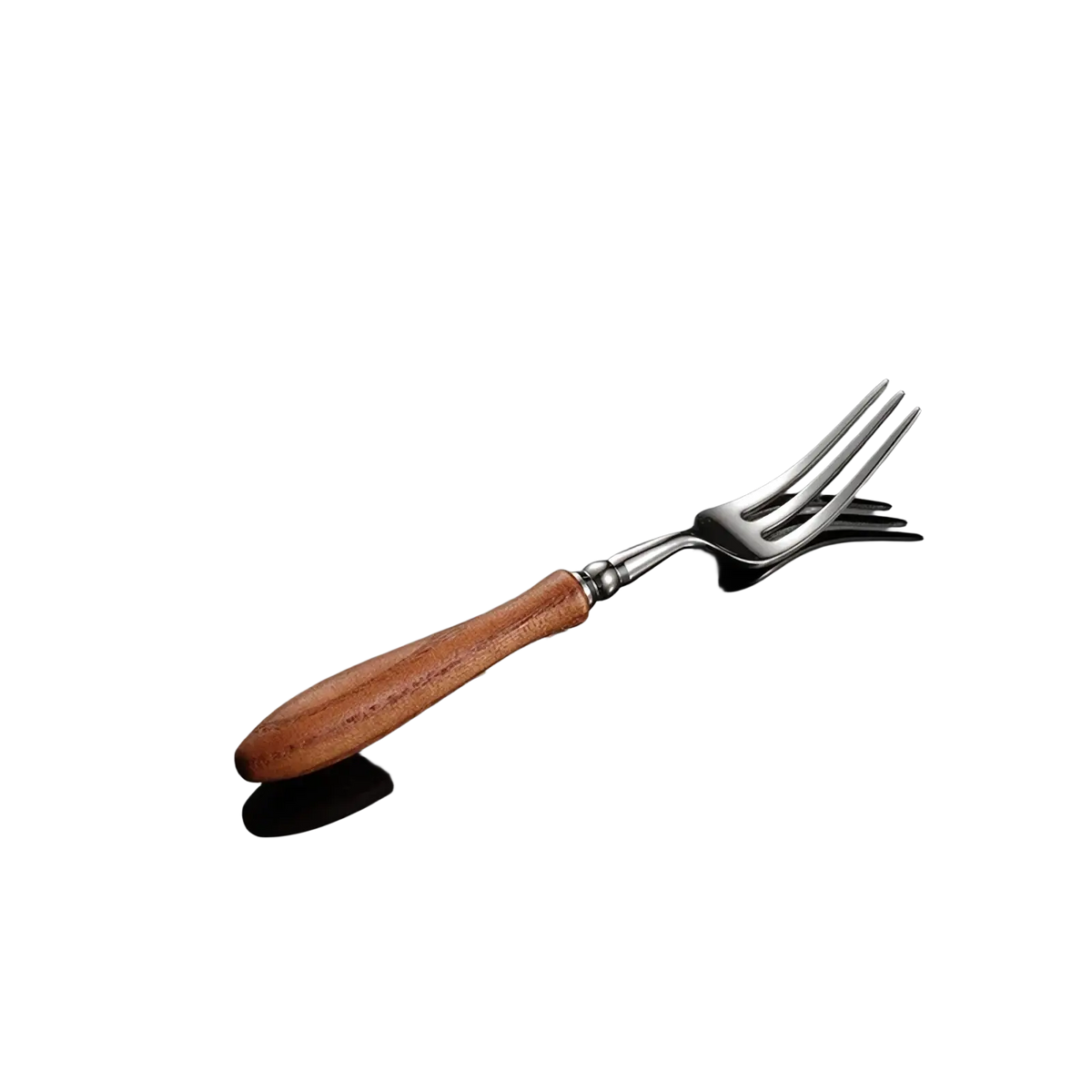 A sleek stainless steel fork with a warm polished wooden handle from the wooden handle stainless steel cutlery set